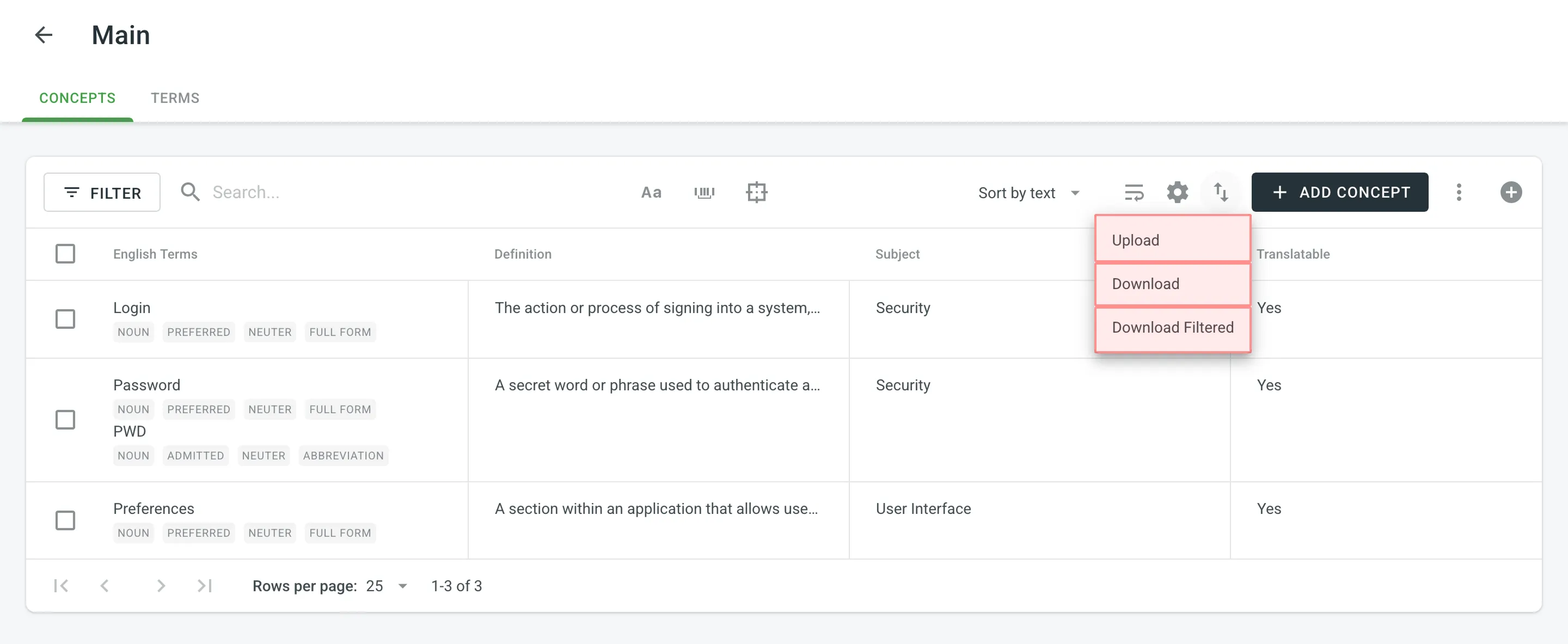 Downloading and Uploading Glossary